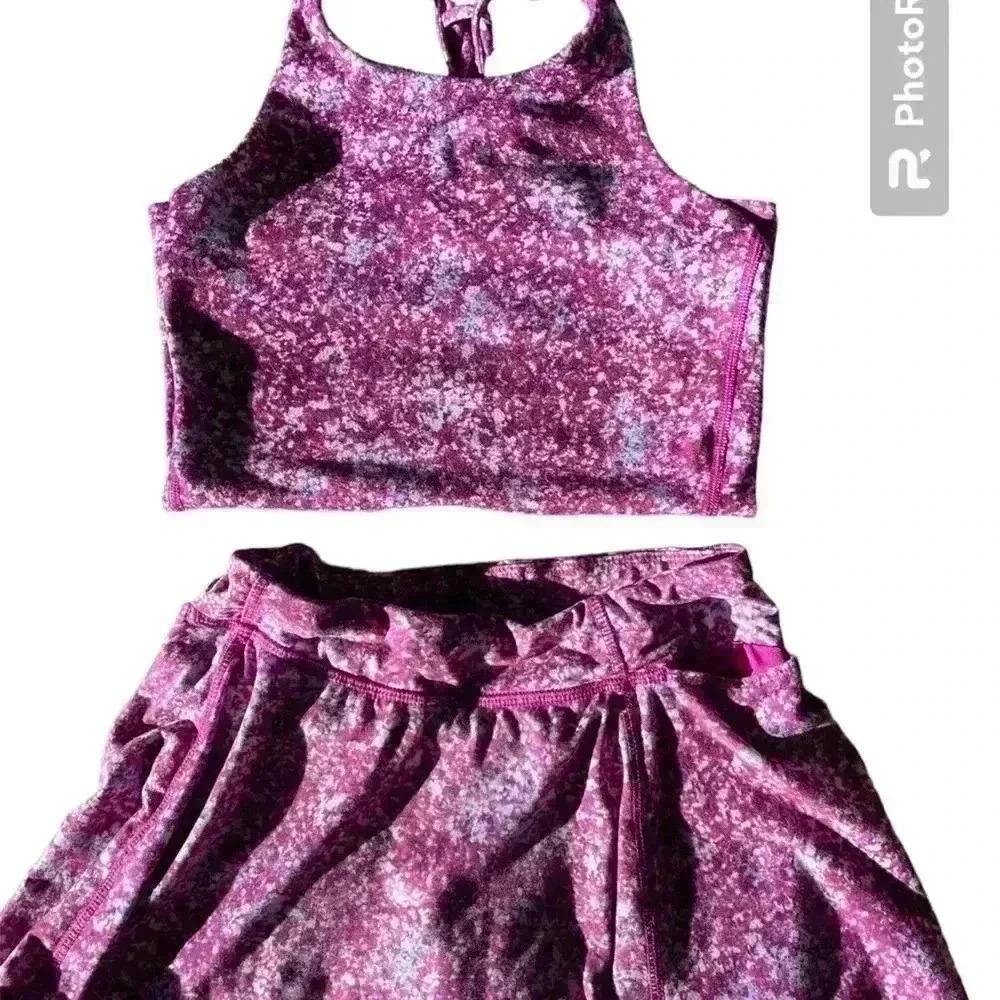 All in motion girls size 7/8 two piece athletic set color purple -white and blue